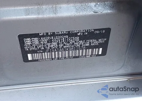 2019 Subaru Wrx из США, поврежденный, VIN JF1VA1A61K9811578